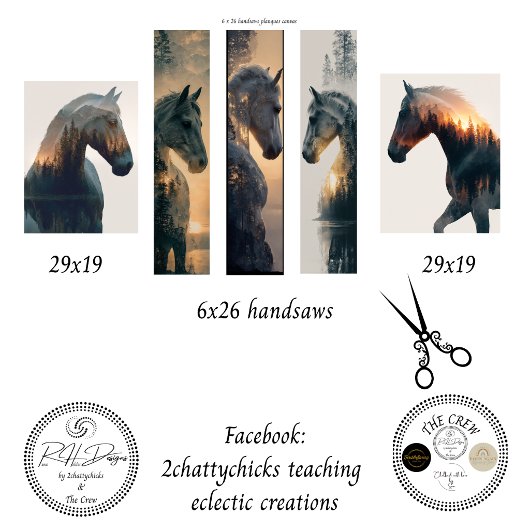  Decoupage Double Exposure Horses Handsaws  ラッピングペーパーシート
