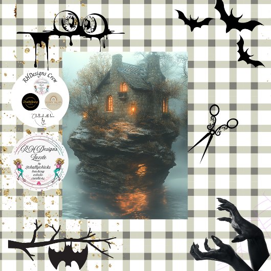 Decoupage Dracula Castle on the Water 薄葉紙