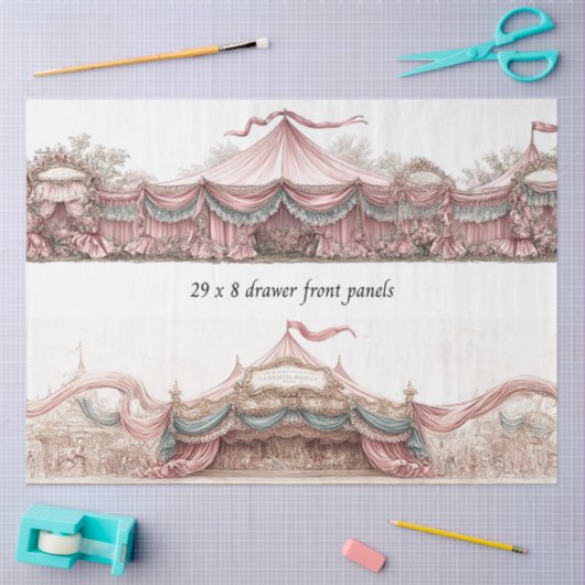 Decoupage Drawer Fronts Rococo Pastel Circus Tents 薄葉紙 (クラフト)