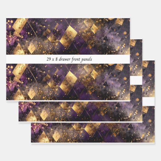 Decoupage Drawer Panel Diamond Motifs Purple Gold  ラッピングペーパーシート (セット)