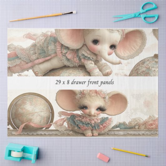 Decoupage Drawer Panel Whimsical Circus Story Book 薄葉紙 (クラフト)