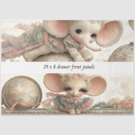 Decoupage Drawer Panel Whimsical Circus Story Book 薄葉紙