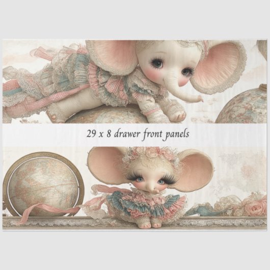 Decoupage Drawer Panel Whimsical Circus Story Book 薄葉紙 (正面)