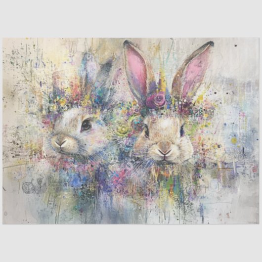 Decoupage Easter Bunnies Art Abstract Panel  薄葉紙 (正面)