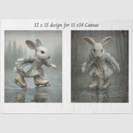 Decoupage Easter Skating Rabbit Duo 11x14 Canvas  薄葉紙