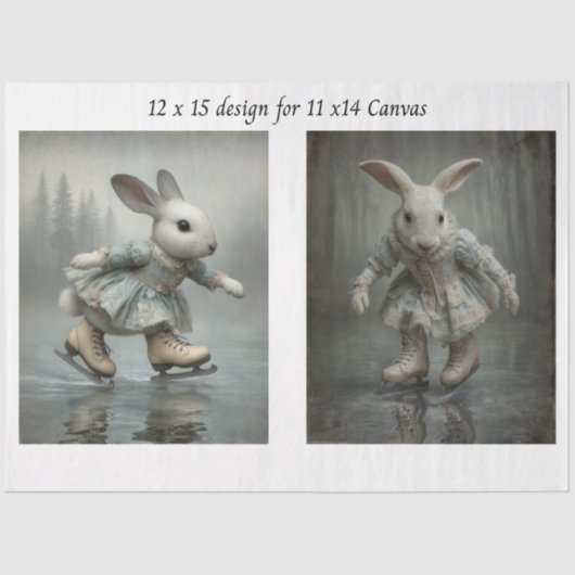 Decoupage Easter Skating Rabbit Duo 11x14 Canvas  薄葉紙 (正面)
