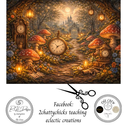 Decoupage Enchanted Mushroom Clock Garden 薄葉紙