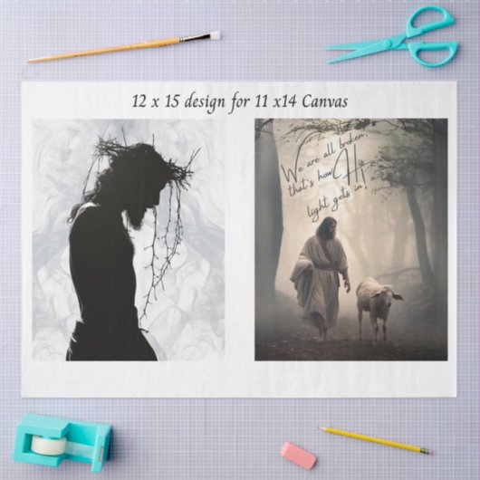 Decoupage Faith Based Jesus 11x14 Canvas 薄葉紙 (クラフト)