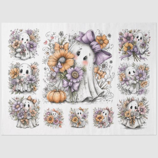 Decoupage Fall Floral Ghosts - Multiple sizes 薄葉紙 (正面)