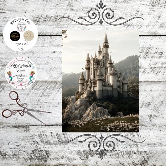 Decoupage Fantasy Castle Ireland Mountains 薄葉紙