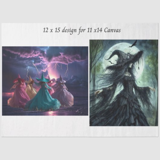 Decoupage Fantasy Dancing Witches 11x14 Canvas 薄葉紙 (正面)