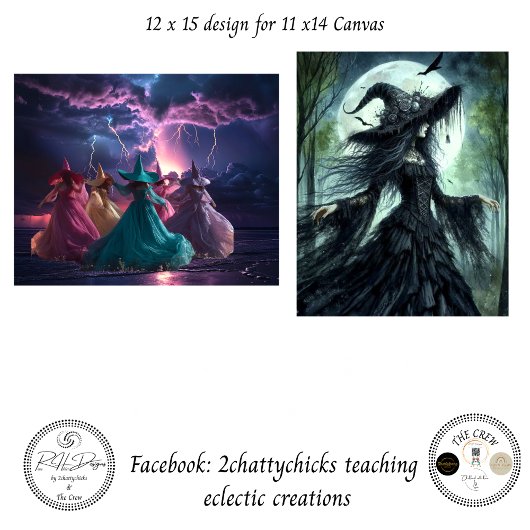 Decoupage Fantasy Dancing Witches 11x14 Canvas 薄葉紙