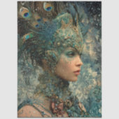 Decoupage Fantasy Peacock Woman Teals Feathers 薄葉紙 (正面)