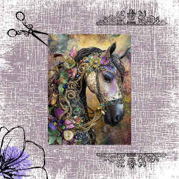 Decoupage Fantasy Royal Mane Horse Portrait 薄葉紙