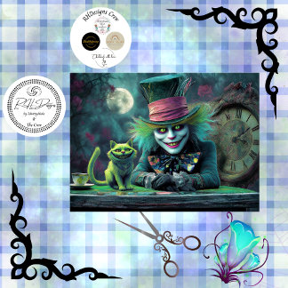 Decoupage Fantasy Tea Party Alice Wonderland Cat 薄葉紙