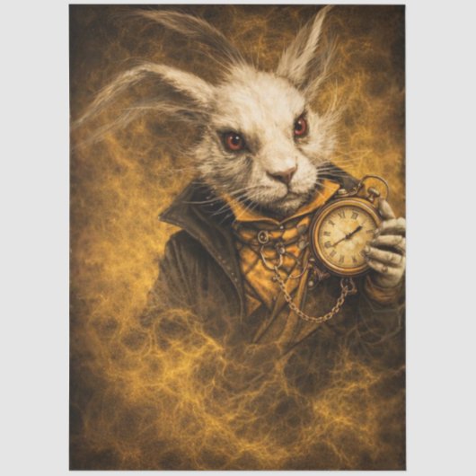 Decoupage Fantasy White Rabbit Timekeeper Art 薄葉紙 (正面)