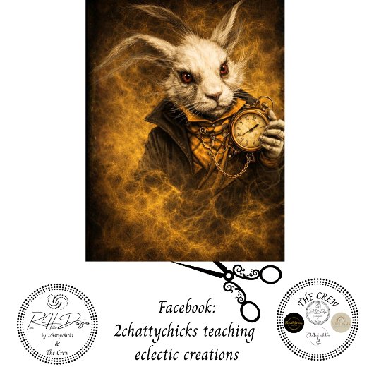 Decoupage Fantasy White Rabbit Timekeeper Art 薄葉紙