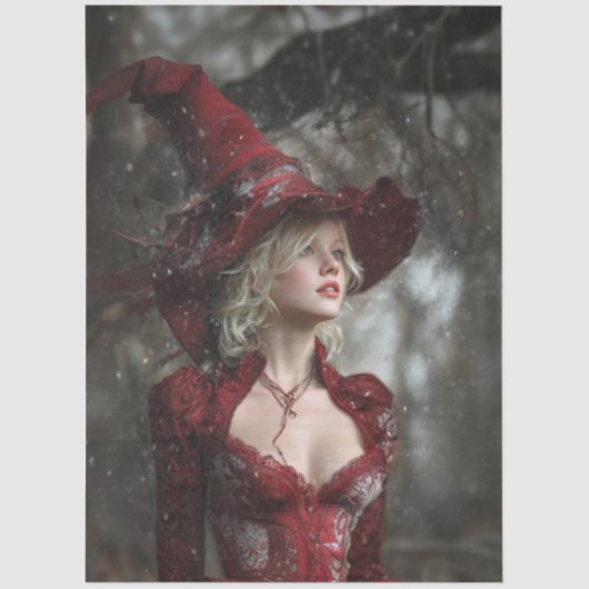 Decoupage Fantasy Witch Dressed in Red Winter  薄葉紙 (正面)