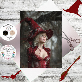 Decoupage Fantasy Witch Dressed in Red Winter  薄葉紙