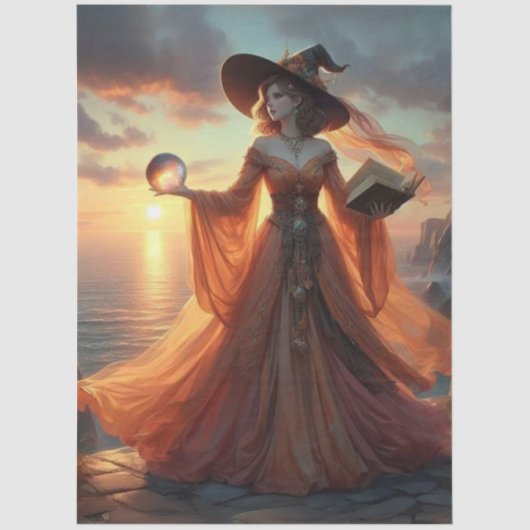 Decoupage Fantasy Witch Fiery Gown & Orb 薄葉紙 (正面)