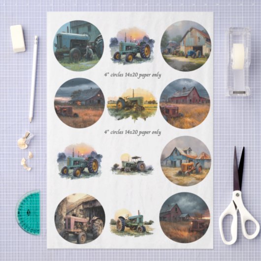 Decoupage Farm Life 4" Coaster Set Rustic 薄葉紙 (クラフト)