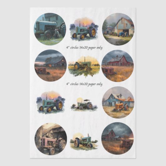 Decoupage Farm Life 4" Coaster Set Rustic  薄葉紙 (正面)