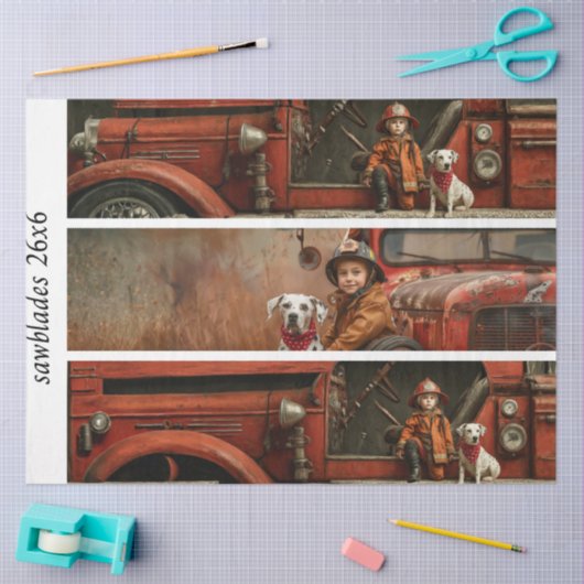 Decoupage Firefighter Truck Kid Dalmatian Handsaw 薄葉紙 (クラフト)