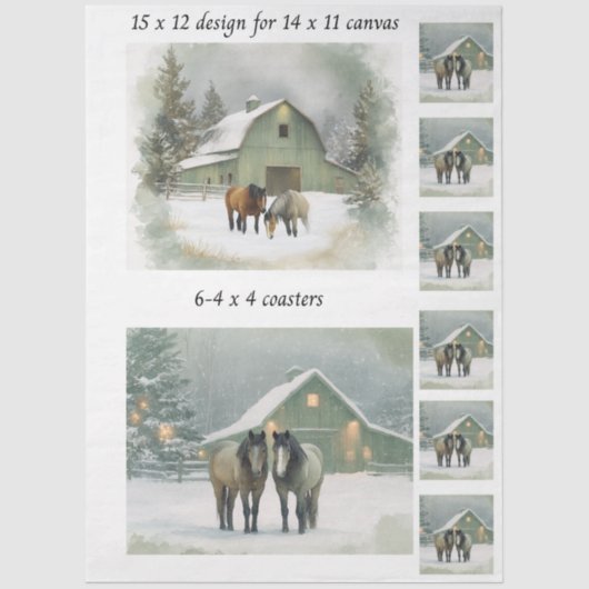 Decoupage Fits 11x14 Canvas Winter Horse Scene  薄葉紙 (正面)