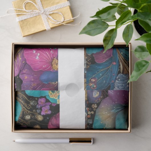 Decoupage Floral Drawer Front 29x8 Purple Gold 薄葉紙 (ギフト)