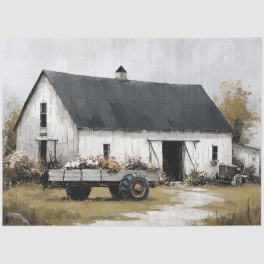 Decoupage Floral Wagon and White Barn  薄葉紙 (正面)