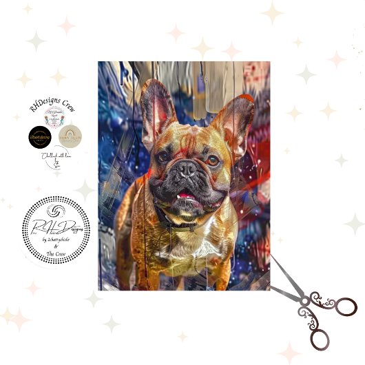 Decoupage French Bulldog Abstract Furniture Art 薄葉紙