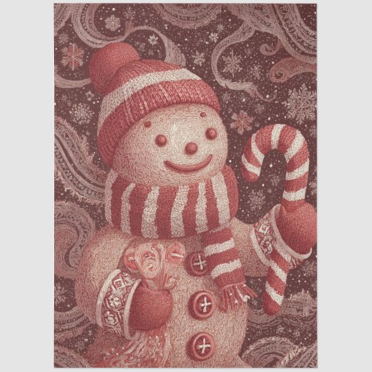 Decoupage Gingerbread Snowman Candy Cane Scene 薄葉紙 (正面)