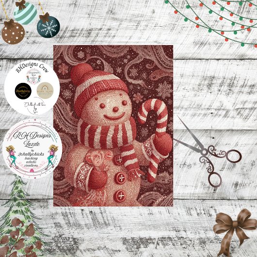 Decoupage Gingerbread Snowman Candy Cane Scene 薄葉紙