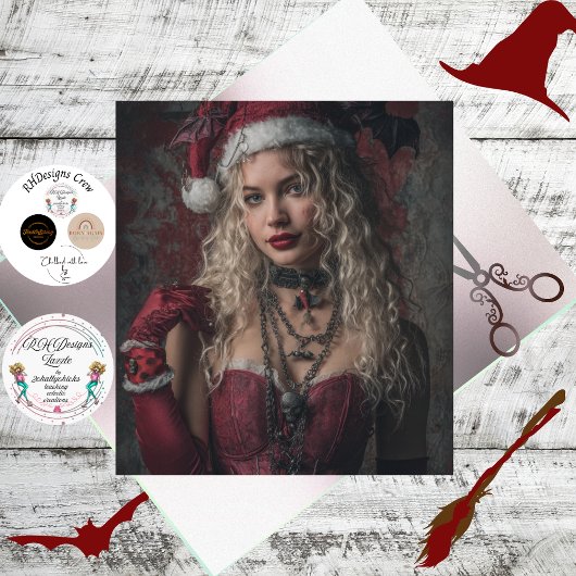 Decoupage Gothic Christmas Good Witch in Red 薄葉紙