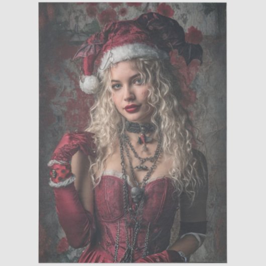 Decoupage Gothic Christmas Good Witch in Red 薄葉紙 (正面)