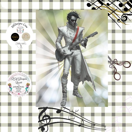 Decoupage Gothic Guitarist Vampire Rockstar  薄葉紙