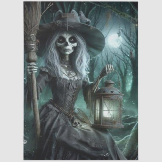 Decoupage Gothic Skeletal Witch in Forest  薄葉紙 (正面)