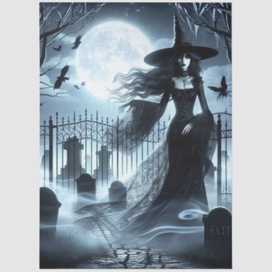 Decoupage Gothic Witch Graveyard Artwork  薄葉紙 (正面)
