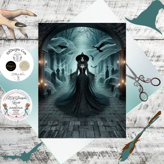 Decoupage Gothic Witch Graveyard Fantasy  薄葉紙