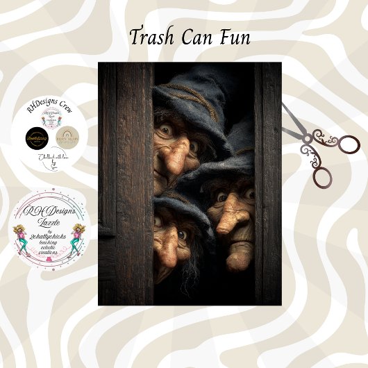 Decoupage Gothic Witches Peeking Art  薄葉紙