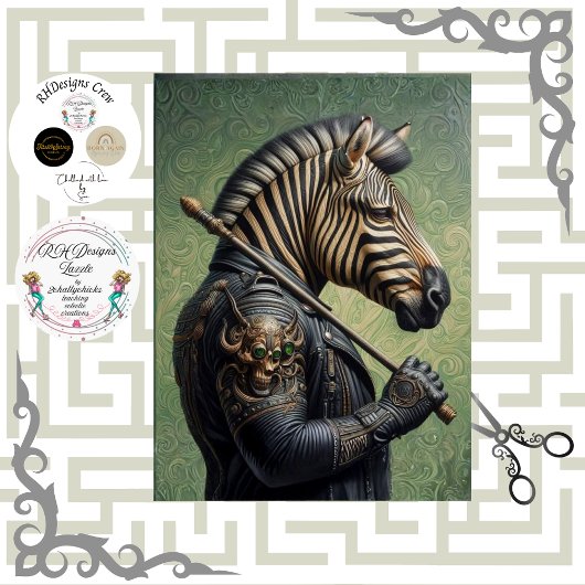 Decoupage Gothic Zebra Warrior  薄葉紙