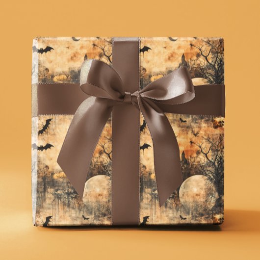 Decoupage Halloween Autumn Bat Moon ラッピングペーパー