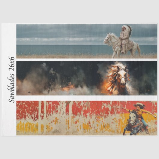 Decoupage Hand Saw Art Western 26x6" Designs  薄葉紙 (正面)