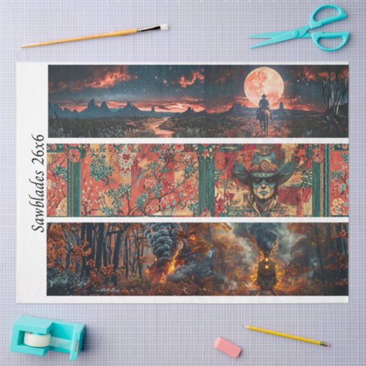 Decoupage Handsaw 26x6" Western Designs  薄葉紙 (クラフト)