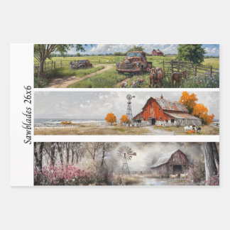 Decoupage Handsaw Design, Cow, Truck, Sunflower ラッピングペーパーシート