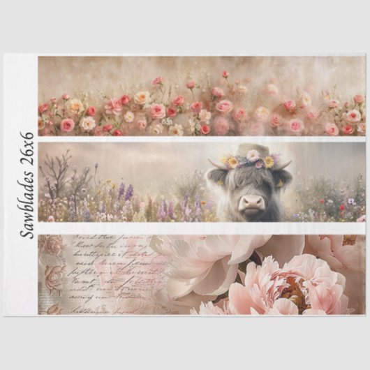 Decoupage Handsaw Design Rose, Peony, Cow 薄葉紙 (正面)