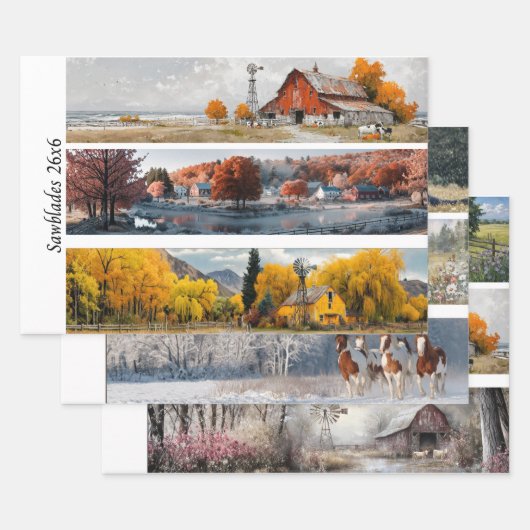 Decoupage Handsaw Designs Red Barn, Yellow Barn,  ラッピングペーパーシート (セット)