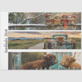 Decoupage Handsaw Papers Owl, Highland Cow, Farm  薄葉紙