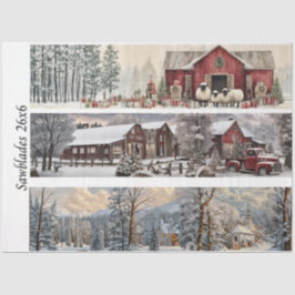 Decoupage Handsaw Papers Red Barn, Church, Truck  薄葉紙