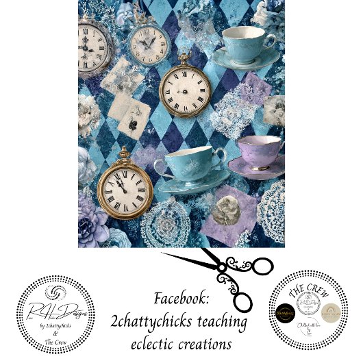 Decoupage Harlequin Tea Time Clocks Teacups  薄葉紙